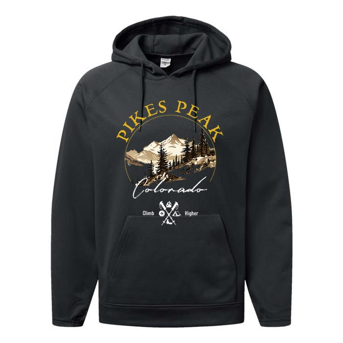 Pikes Peak Retro Vintage Apparel Pikes Peak Souvenir Performance Fleece Hoodie