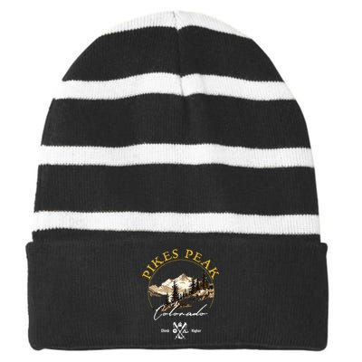 Pikes Peak Retro Vintage Apparel Pikes Peak Souvenir Striped Beanie with Solid Band