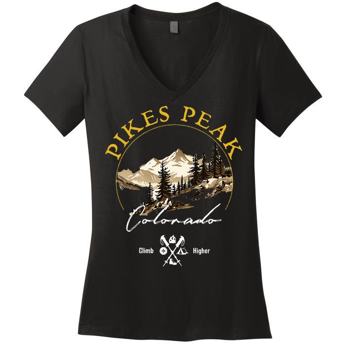 Pikes Peak Retro Vintage Apparel Pikes Peak Souvenir Women's V-Neck T-Shirt