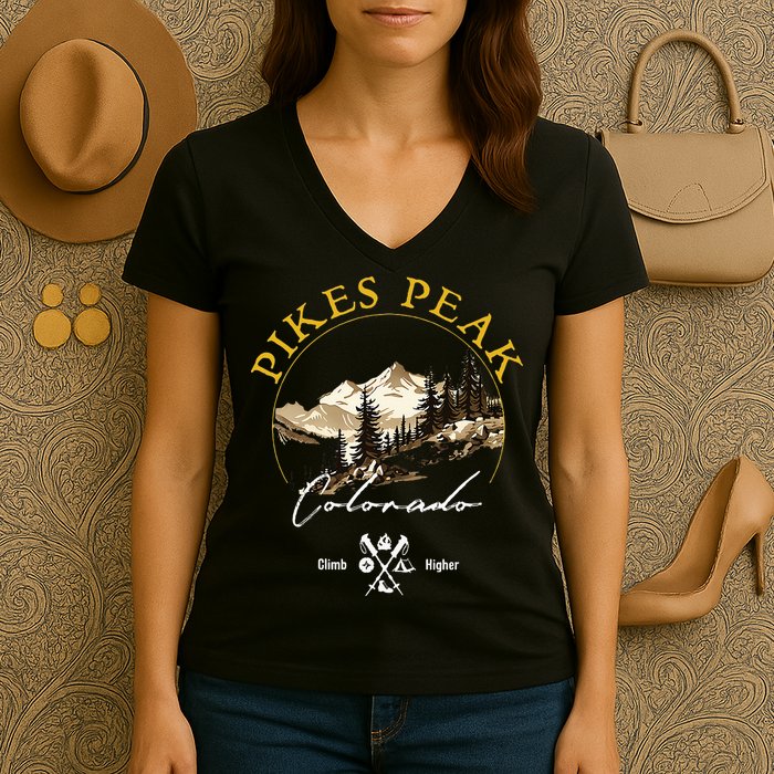 Pikes Peak Retro Vintage Apparel Pikes Peak Souvenir Women's V-Neck T-Shirt