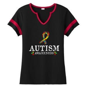 Puzzle Piece Ribbon Autism Awareness Gifts For Adults Ladies Halftime Notch Neck Tee