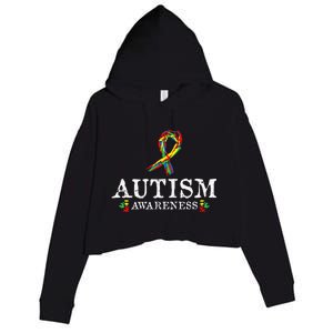 Puzzle Piece Ribbon Autism Awareness Gifts For Adults Crop Fleece Hoodie