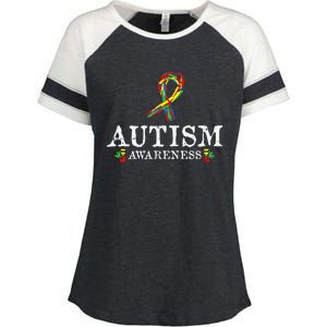 Puzzle Piece Ribbon Autism Awareness Gifts For Adults Enza Ladies Jersey Colorblock Tee