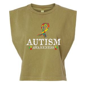 Puzzle Piece Ribbon Autism Awareness Gifts For Adults Garment-Dyed Women's Muscle Tee