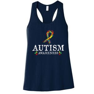 Puzzle Piece Ribbon Autism Awareness Gifts For Adults Women's Racerback Tank