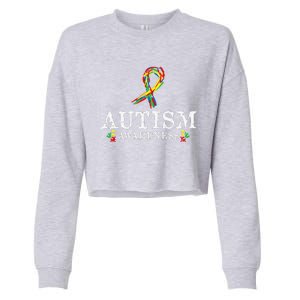 Puzzle Piece Ribbon Autism Awareness Gifts For Adults Cropped Pullover Crew