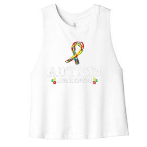 Puzzle Piece Ribbon Autism Awareness Gifts For Adults Women's Racerback Cropped Tank