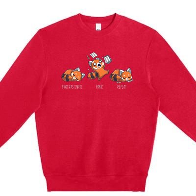 Procrastinate Panic Repeat Daily Distressed Red Pandas Premium Crewneck Sweatshirt