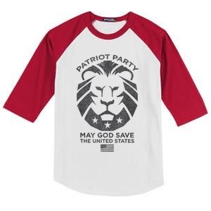 Patriot Party Revolution May God Save The USA Trump 2024 Kids Colorblock Raglan Jersey