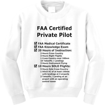 Private Pilot Requirements & Completion Checks Kids Sweatshirt
