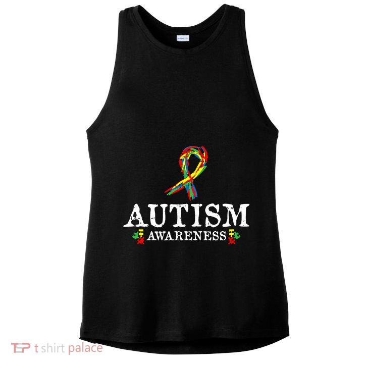 Puzzle Piece Ribbon Autism Awareness Gifts For Adults Ladies PosiCharge Tri-Blend Wicking Tank