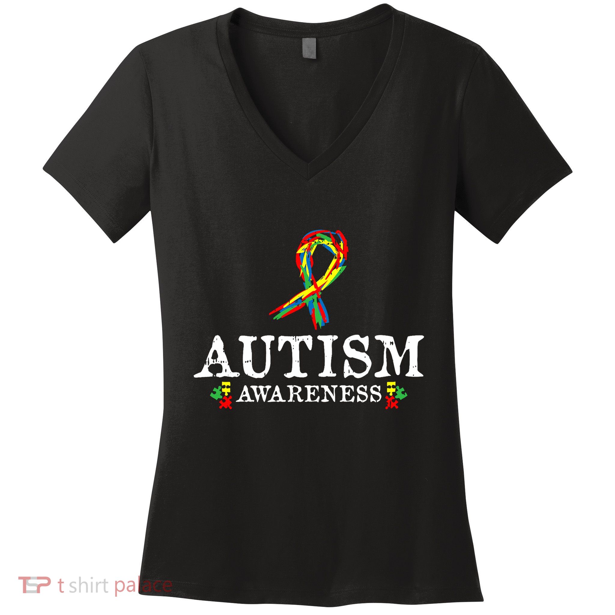 Puzzle Piece Ribbon Autism Awareness Gifts For Adults Women's V-Neck T-Shirt