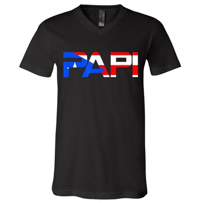 Papi Puerto Rico Flag V-Neck T-Shirt