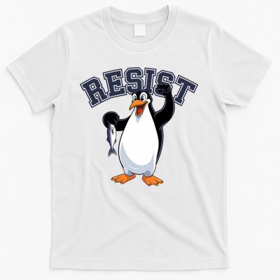  Penguin Protest Resist Penguin Holding Fish Gr  T-Shirt