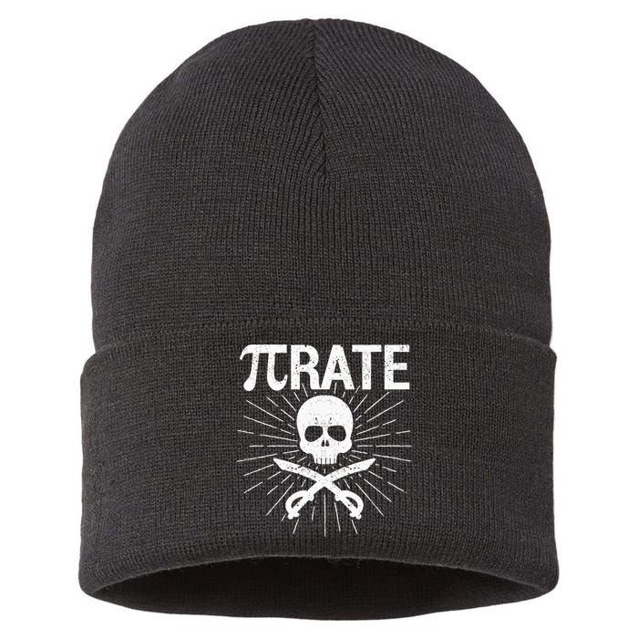 Pirate Pi Rate Pi Day Math Pirates Mathematician Nerd Geek Sustainable Knit Beanie