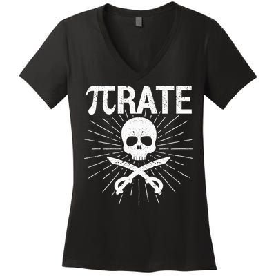 Pirate Pi Rate Pi Day Math Pirates Mathematician Nerd Geek Women's V-Neck T-Shirt