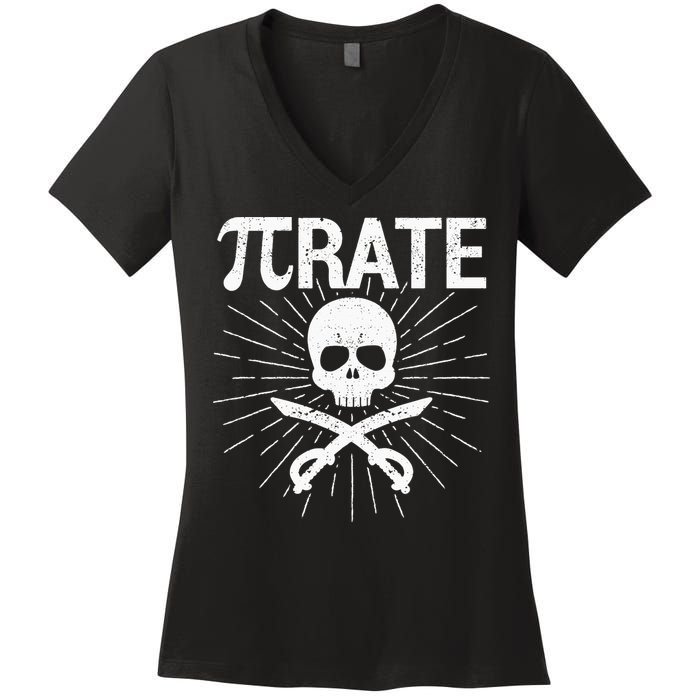 Pirate Pi Rate Pi Day Math Pirates Mathematician Nerd Geek Women's V-Neck T-Shirt