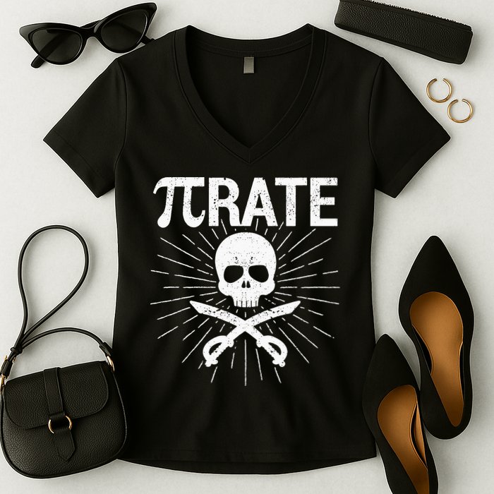 Pirate Pi Rate Pi Day Math Pirates Mathematician Nerd Geek Women's V-Neck T-Shirt