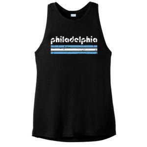 Philadelphia Pennsylvania Retro Three 3 Stripes Weathered Ladies PosiCharge Tri-Blend Wicking Tank