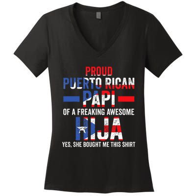 Proud Puerto Rican Papi Of Hija Puerto Rico Dad Daughter Women's V-Neck T-Shirt