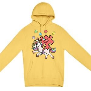 Puzzle Piece Riding Unicorn Autism Awareness Autistic Great Gift Premium Pullover Hoodie