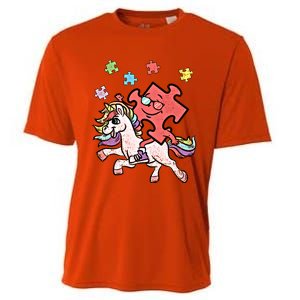 Puzzle Piece Riding Unicorn Autism Awareness Autistic Great Gift Cooling Performance Crew T-Shirt