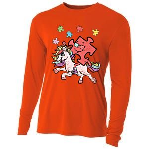 Puzzle Piece Riding Unicorn Autism Awareness Autistic Great Gift Cooling Performance Long Sleeve Crew