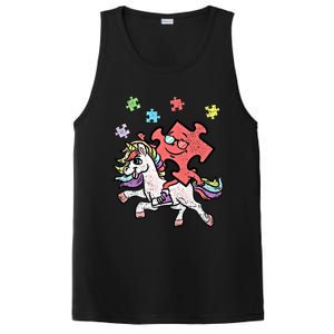 Puzzle Piece Riding Unicorn Autism Awareness Autistic Great Gift PosiCharge Competitor Tank