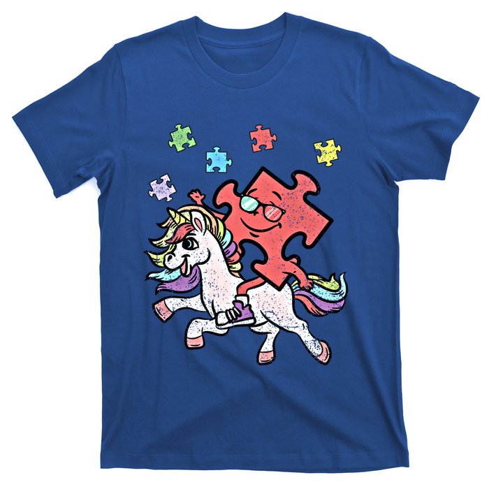 Puzzle Piece Riding Unicorn Autism Awareness Autistic Great Gift T-Shirt