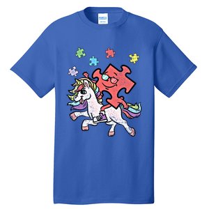 Puzzle Piece Riding Unicorn Autism Awareness Autistic Great Gift Tall T-Shirt