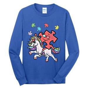 Puzzle Piece Riding Unicorn Autism Awareness Autistic Great Gift Tall Long Sleeve T-Shirt