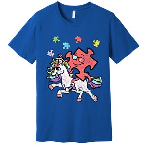 Puzzle Piece Riding Unicorn Autism Awareness Autistic Great Gift Premium T-Shirt