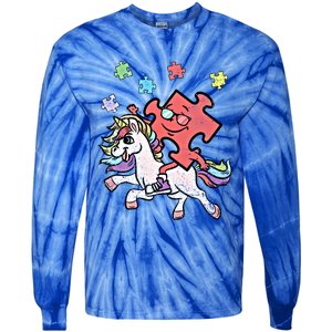 Puzzle Piece Riding Unicorn Autism Awareness Autistic Great Gift Tie-Dye Long Sleeve Shirt