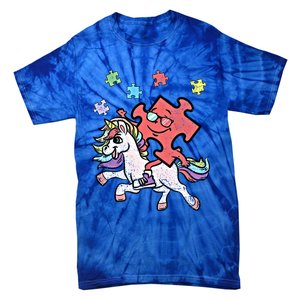 Puzzle Piece Riding Unicorn Autism Awareness Autistic Great Gift Tie-Dye T-Shirt