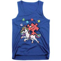 Puzzle Piece Riding Unicorn Autism Awareness Autistic Great Gift Tank Top