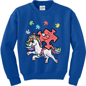 Puzzle Piece Riding Unicorn Autism Awareness Autistic Great Gift Kids Sweatshirt