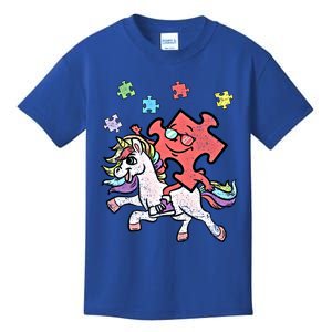 Puzzle Piece Riding Unicorn Autism Awareness Autistic Great Gift Kids T-Shirt