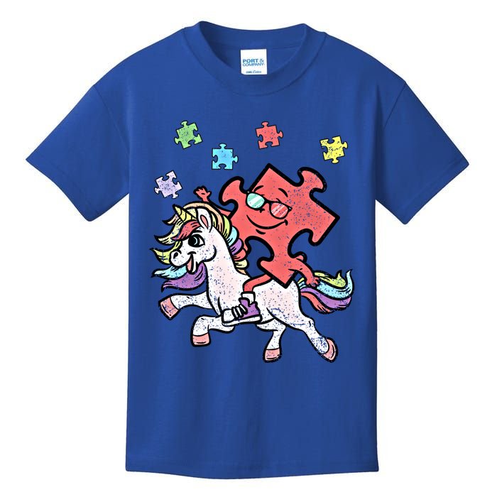 Puzzle Piece Riding Unicorn Autism Awareness Autistic Great Gift Kids T-Shirt