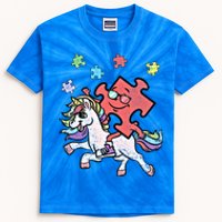 Puzzle Piece Riding Unicorn Autism Awareness Autistic Great Gift Kids Tie-Dye T-Shirt