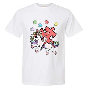 Puzzle Piece Riding Unicorn Autism Awareness Autistic Great Gift Garment-Dyed Heavyweight T-Shirt