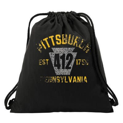 Pittsburgh Pennsylvania Sl City 412 Established Vintage Drawstring Bag