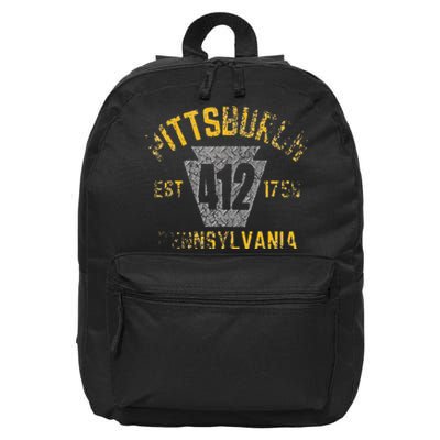 Pittsburgh Pennsylvania Sl City 412 Established Vintage 16 in Basic Backpack