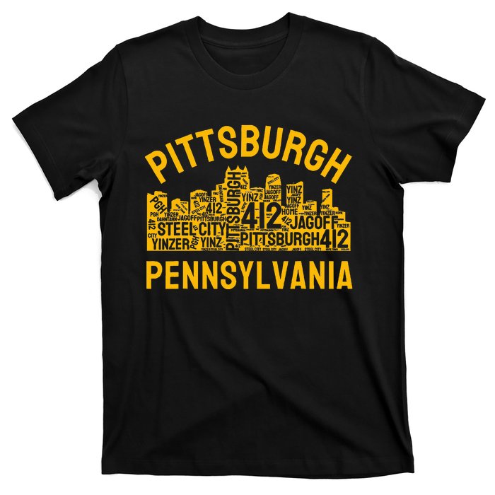 Pittsburgh Pennsylvania Steel City Skyline 412 Yinz Home T-Shirt