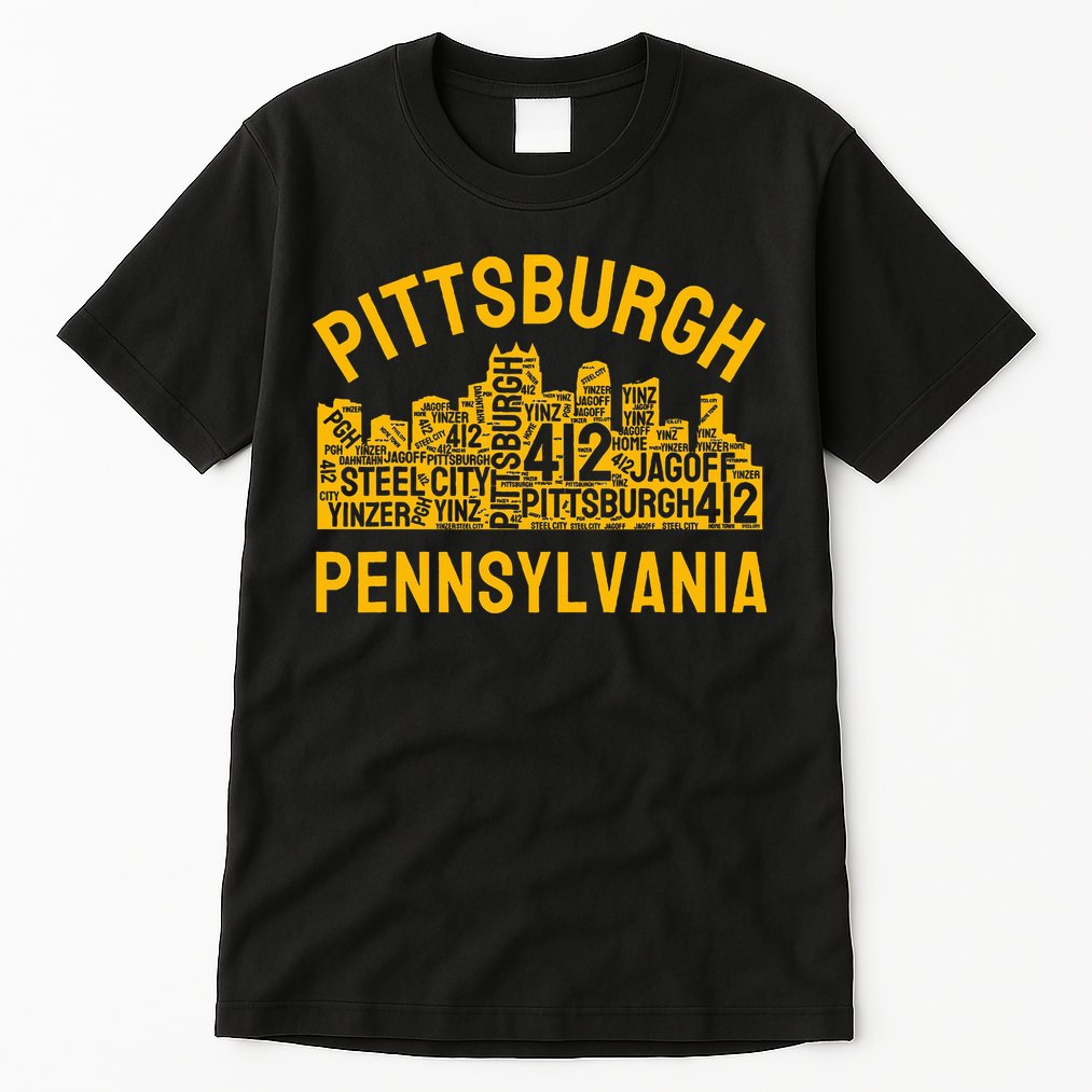 Pittsburgh Pennsylvania Steel City Skyline 412 Yinz Home Tall T-Shirt