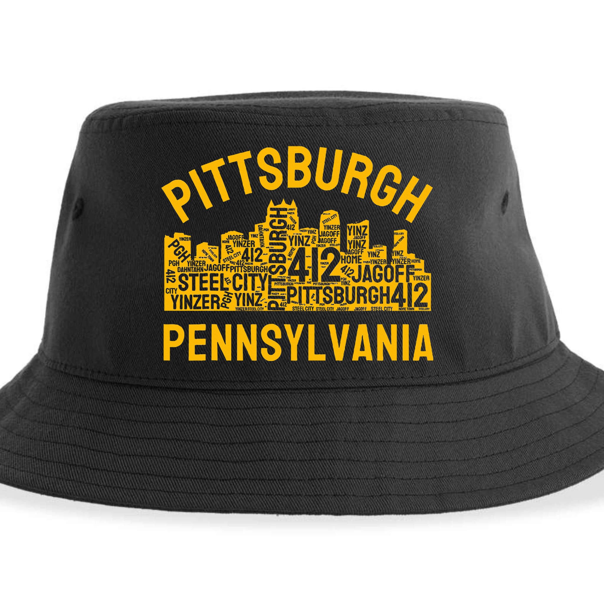 Pittsburgh Pennsylvania Steel City Skyline 412 Yinz Home Sustainable Bucket Hat