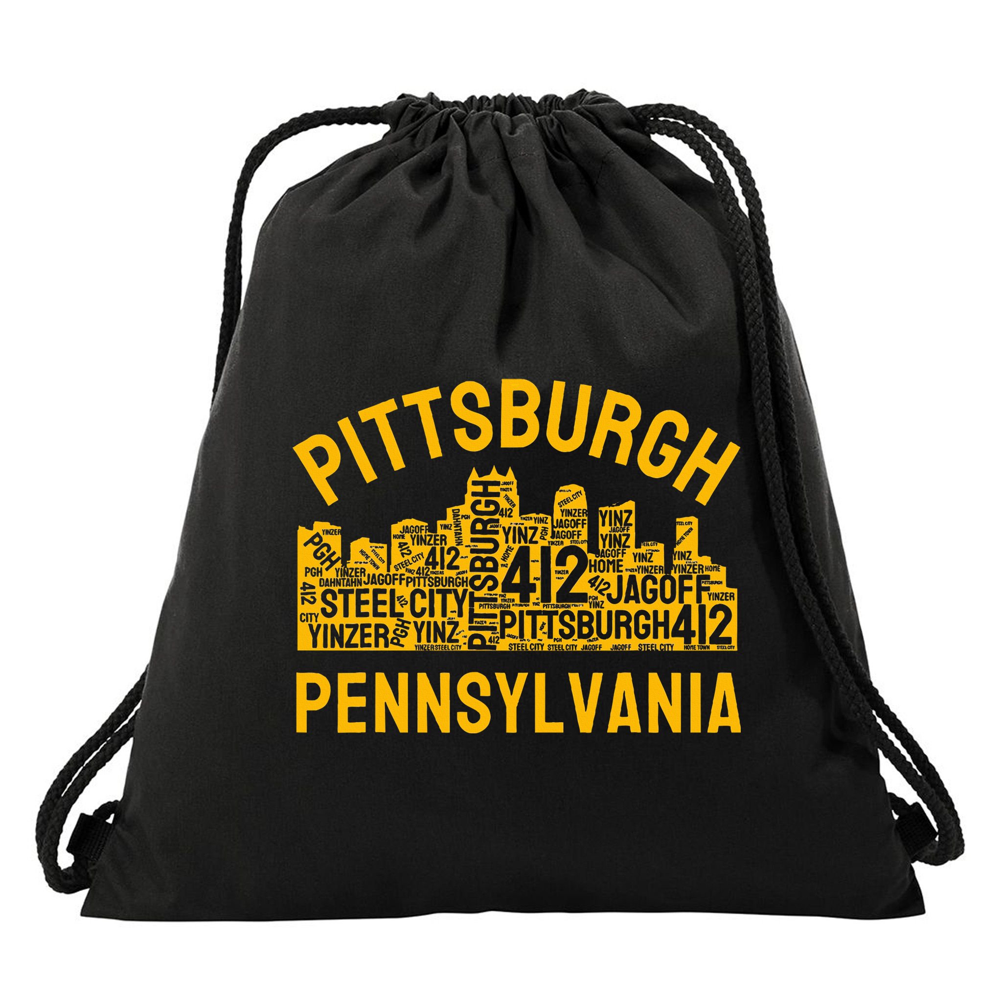 Pittsburgh Pennsylvania Steel City Skyline 412 Yinz Home Drawstring Bag
