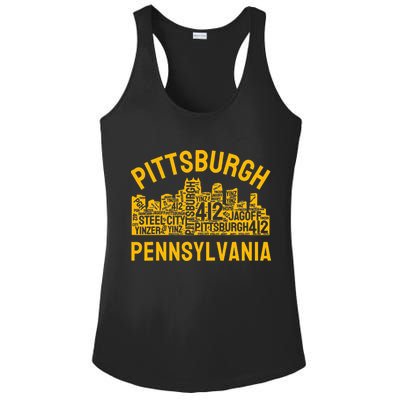 Pittsburgh Pennsylvania Steel City Skyline 412 Yinz Home Ladies PosiCharge Competitor Racerback Tank