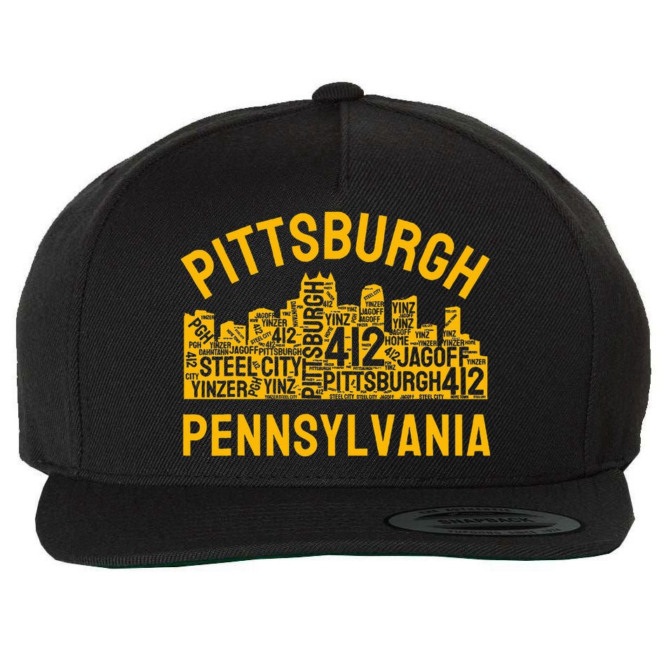 Pittsburgh Pennsylvania Steel City Skyline 412 Yinz Home Wool Snapback Cap
