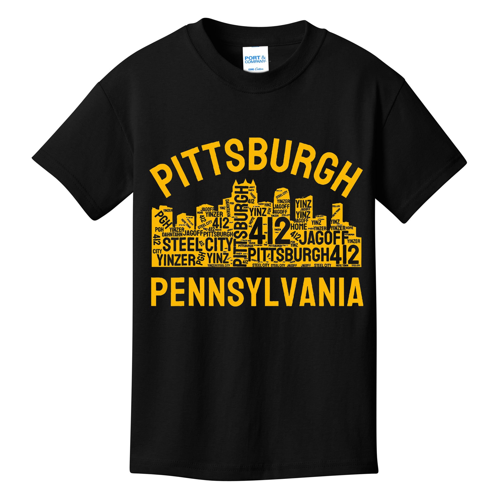 Pittsburgh Pennsylvania Steel City Skyline 412 Yinz Home Kids T-Shirt