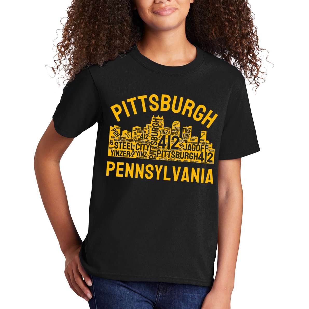 Pittsburgh Pennsylvania Steel City Skyline 412 Yinz Home Kids T-Shirt